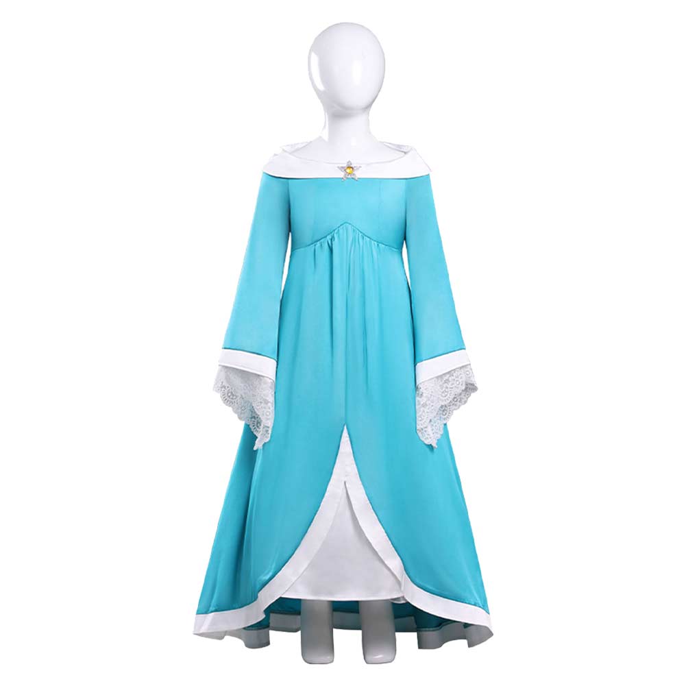 Super Mario Kinder Mädchen Blau Kleid Rosalina-Cosplay-Kostüm für Halloween, Karneval und Partys