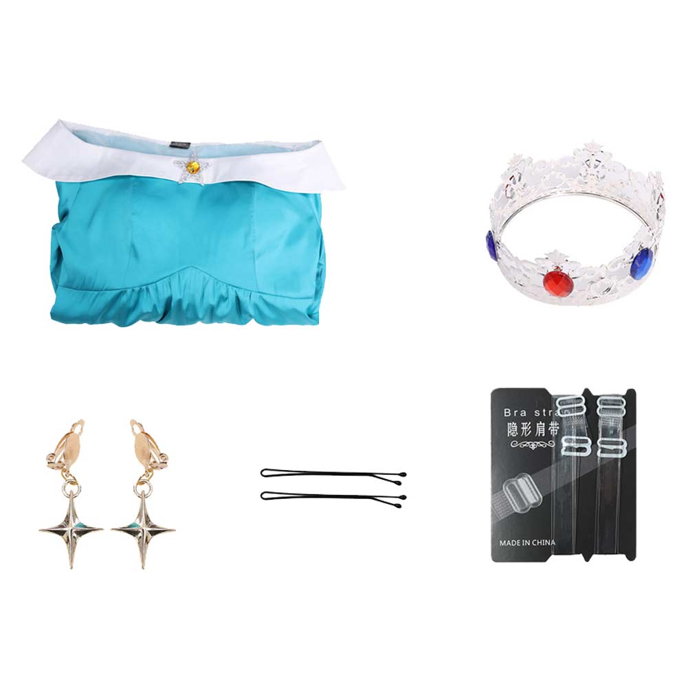 Super Mario Kinder Mädchen Blau Kleid Rosalina-Cosplay-Kostüm für Halloween, Karneval und Partys