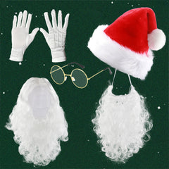 Weihnachtsmann Perücke Bart Mütze Handschuhe Halloween Karneval Kostüm Zubehör