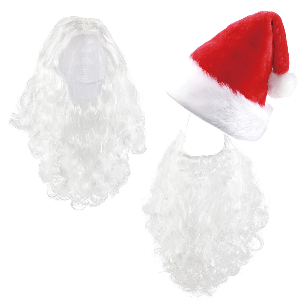 Weihnachtsmann Perücke Bart Mütze Handschuhe Halloween Karneval Kostüm Zubehör