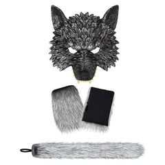 Wolf Set Maske Handschuhe Schwanz Cosplay Kostüm Outfits Halloween Karneval Anzug