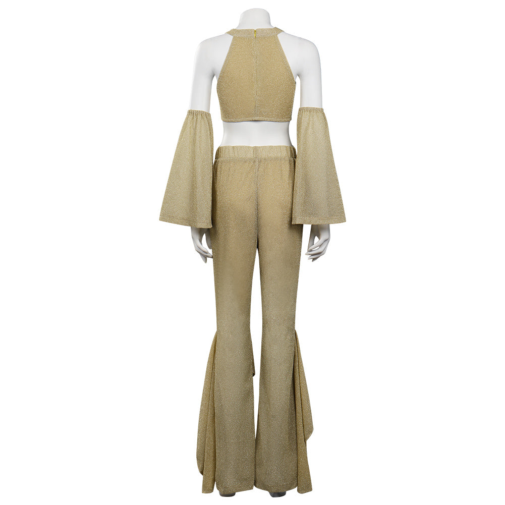 Damen 1970er Retro Vintage Disco Flares Outfits Halloween Karneval Jumpsuit