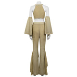 Damen 1970er Retro Vintage Disco Flares Outfits Halloween Karneval Jumpsuit