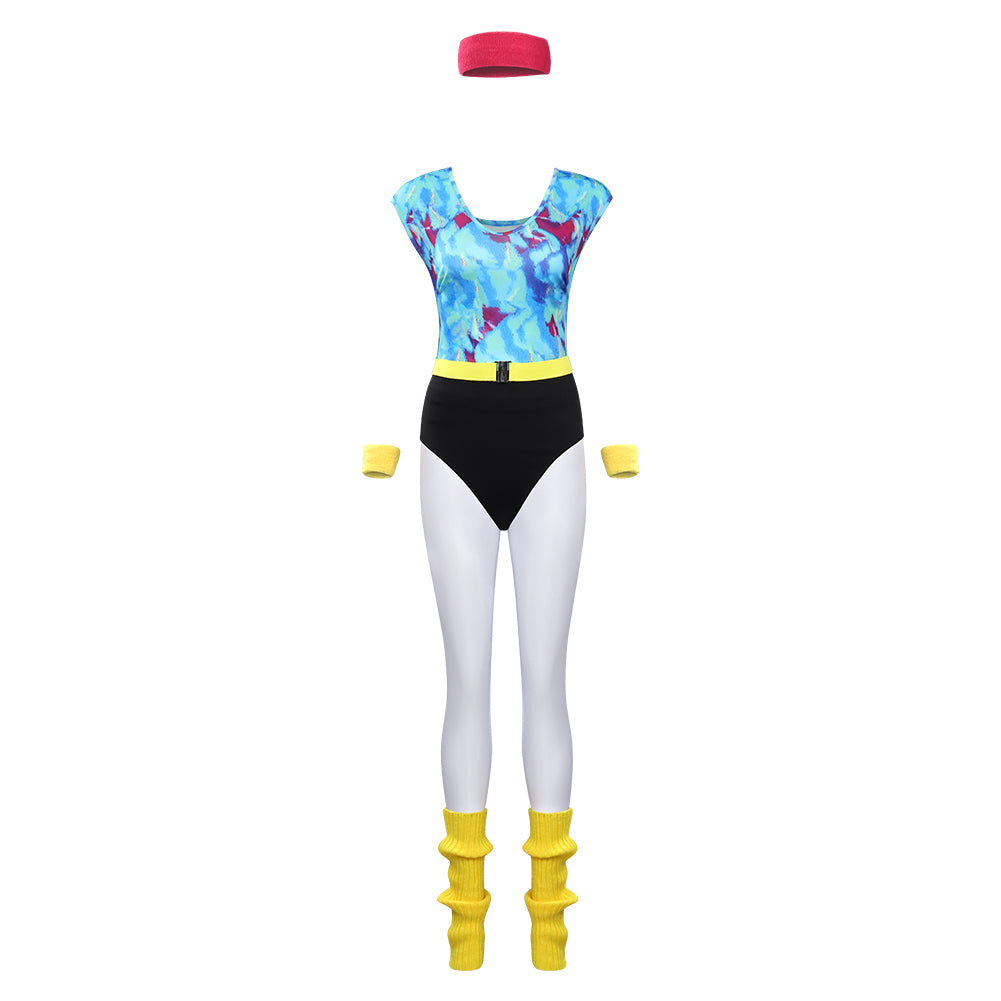 80er Jahre Disco Erwachsene Damen gedruckte Jumpsuit Jogginganzug Kostüm 6.tlg
