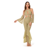 Damen 1970er Retro Vintage Disco Flares Outfits Halloween Karneval Jumpsuit