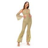 Damen 1970er Retro Vintage Disco Flares Outfits Halloween Karneval Jumpsuit