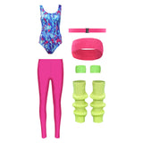 80er Jahre Erwachsene Damen gedruckte Jumpsuit Jogginganzug Kostüm 6.tlg rosa