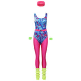 80er Jahre Erwachsene Damen gedruckte Jumpsuit Jogginganzug Kostüm 6.tlg rosa