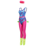 80er Jahre Erwachsene Damen gedruckte Jumpsuit Jogginganzug Kostüm 6.tlg rosa