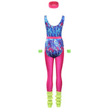 80er Jahre Erwachsene Damen gedruckte Jumpsuit Jogginganzug Kostüm 6.tlg rosa