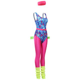 80er Jahre Erwachsene Damen gedruckte Jumpsuit Jogginganzug Kostüm 6.tlg rosa