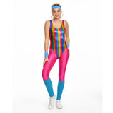 6Stück/Set 80er 90er Jahre Legging Cosplay Kostüm Damen Sportbekleidung Stirnband Outfits Halloween Karneval Anzug