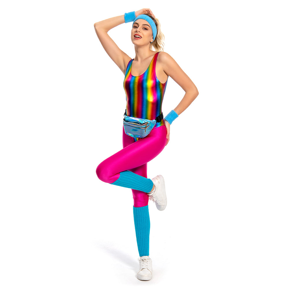 80er Jahre Kostüm-Set Für Frauen – Inkl. T-Shirt, Stirnband, Schmuck & Netzarmbinde (XL)
