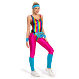 6Stück/Set 80er 90er Jahre Legging Cosplay Kostüm Damen Sportbekleidung Stirnband Outfits Halloween Karneval Anzug