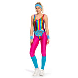 6Stück/Set 80er 90er Jahre Legging Cosplay Kostüm Damen Sportbekleidung Stirnband Outfits Halloween Karneval Anzug