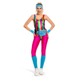 6Stück/Set 80er 90er Jahre Legging Cosplay Kostüm Damen Sportbekleidung Stirnband Outfits Halloween Karneval Anzug