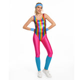 6Stück/Set 80er 90er Jahre Legging Cosplay Kostüm Damen Sportbekleidung Stirnband Outfits Halloween Karneval Anzug