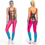 6Stück/Set 80er 90er Jahre Legging Cosplay Kostüm Damen Sportbekleidung Stirnband Outfits Halloween Karneval Anzug