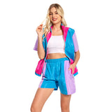 Damen 80er Jahre Retro Cosplay Kostüm Outfits Halloween Karneval Anzug Damen 2 Stück Outfits