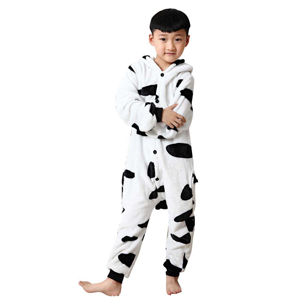 Kuh schwarz und Weiß Tierdesign Cartoon Flannel Kinder Pajama Schlafanzug für Herbst und Winter - Karnevalkostüme