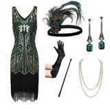 1920er Stil Damen Retro Flapper Kleider Charleston Kleid V Ausschnitt Motto Party Kleider
