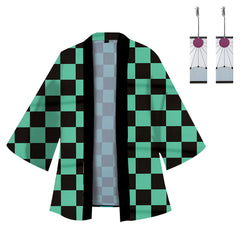 Demon Slayer: Kimetsu No Yaiba Kamado Tanjirou 3D Druck Umhang Erwachsene Unisex Haori mit Ohrringe