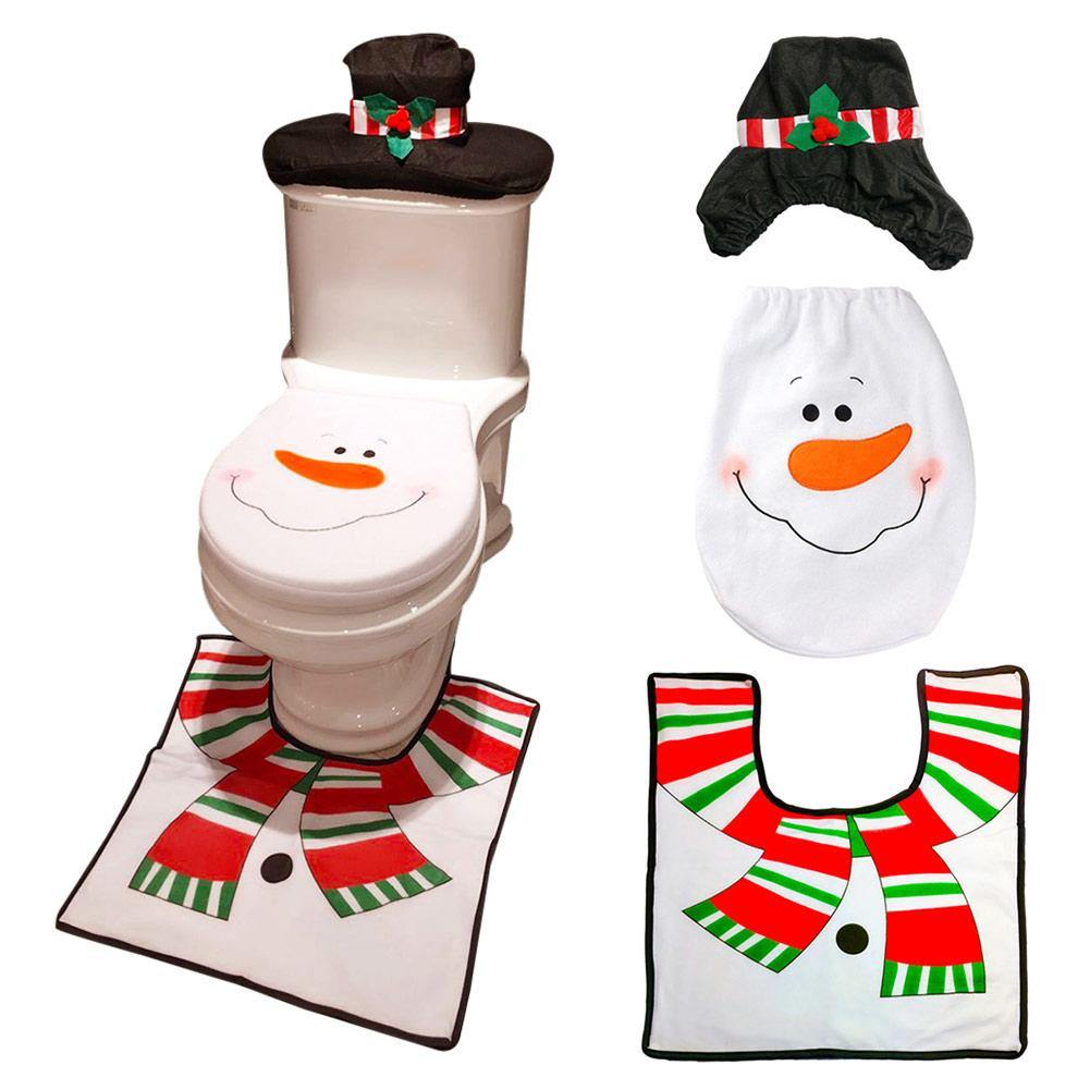 3tlg Weihnachten Toilettendeckel Santa Claus Badezimmer Badematten Set Weihnachtsdeko - Karnevalkostüme