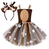 Mädchen Kleid mit Haarreif Kinder Tutu Kleid Tülle Kleid Hochzeit Partykleid Geburstag Festkleid Ärmellos Elch Rentier Kostüm