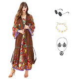 Damen 60er/70er Jahre Hippie Druck Kleid weibliche Disco Outfits Halloween Karneval Kostüm