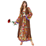 Damen 60er/70er Jahre Hippie Druck Kleid weibliche Disco Outfits Halloween Karneval Kostüm