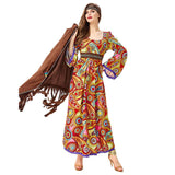 Damen 60er/70er Jahre Hippie Druck Kleid weibliche Disco Outfits Halloween Karneval Kostüm