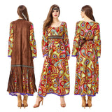 Damen 60er/70er Jahre Hippie Druck Kleid weibliche Disco Outfits Halloween Karneval Kostüm
