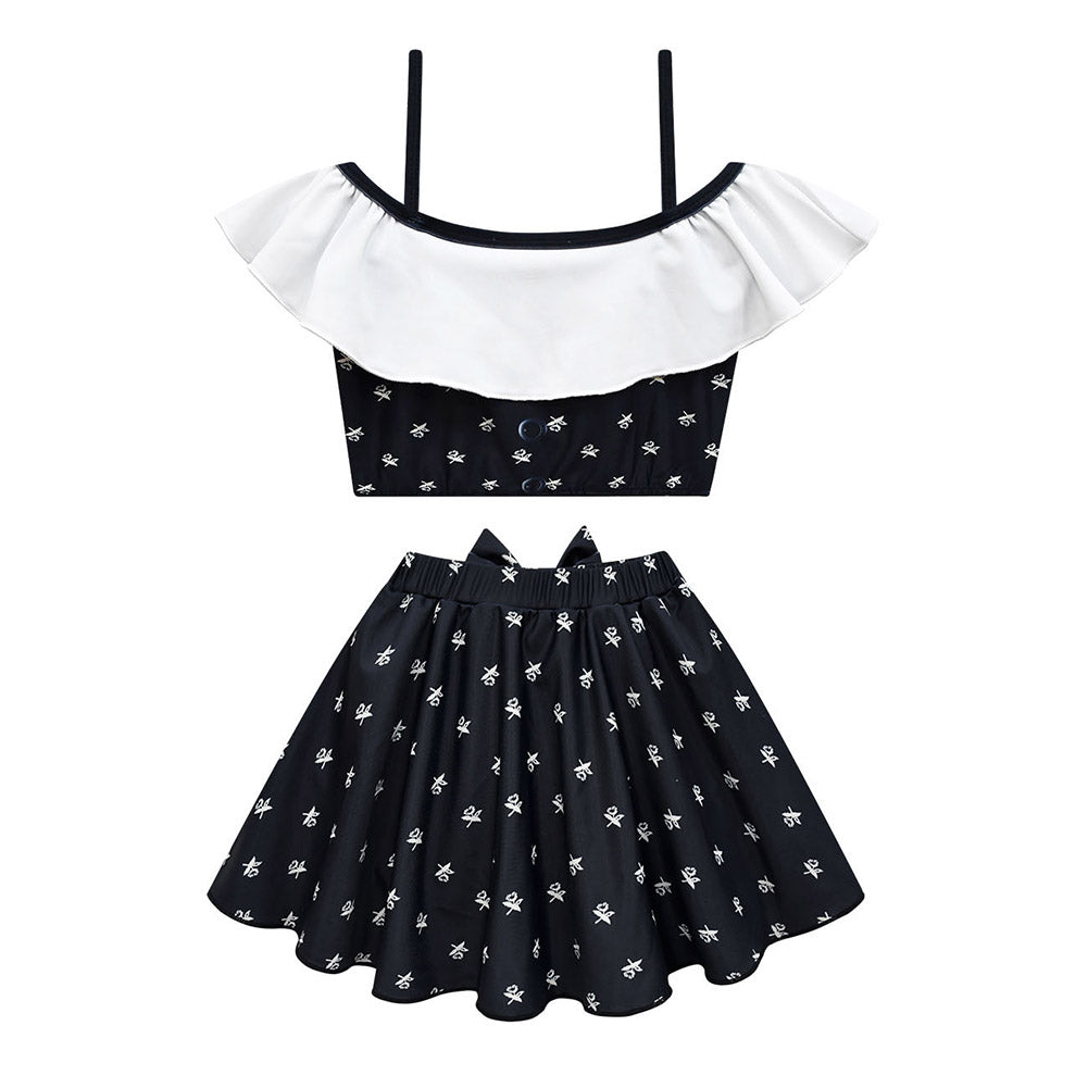 Kinder Mädchen Wednesday Addams Cosplay Kostüm Kleid Perücke Outfits Halloween Karneval Anzug