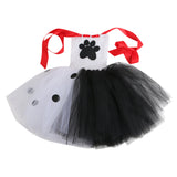 Kinder Mädchen Cruella De Vil Cosplay Kostüm Mesh Tutu Kleid Stirnband OutfitsHalloween Karneval Anzug