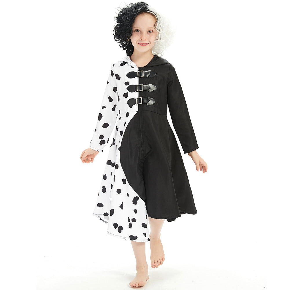 Kinder Mädchen Cruella Cosplay Kostüm Halloween Karneval Outfits