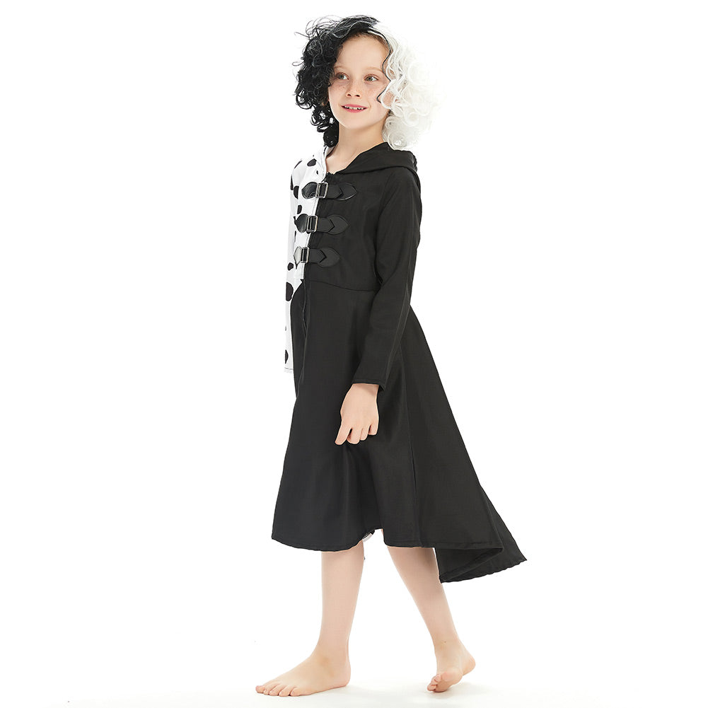 Kinder Mädchen Cruella Cosplay Kostüm Halloween Karneval Outfits
