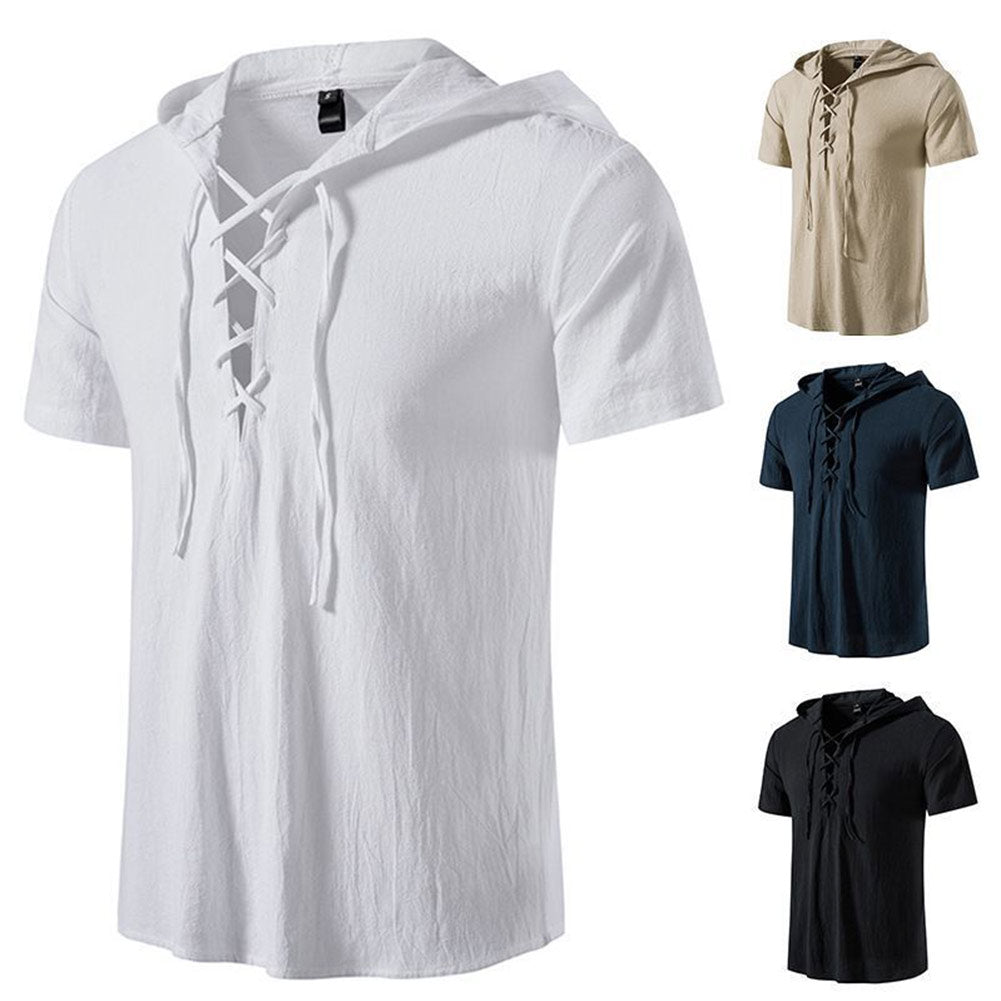Mittelalterliche Wikinger Hippie Cosplay Herren T-Shirt Sommer Retro 3D Druck Kurzarm-Shirt