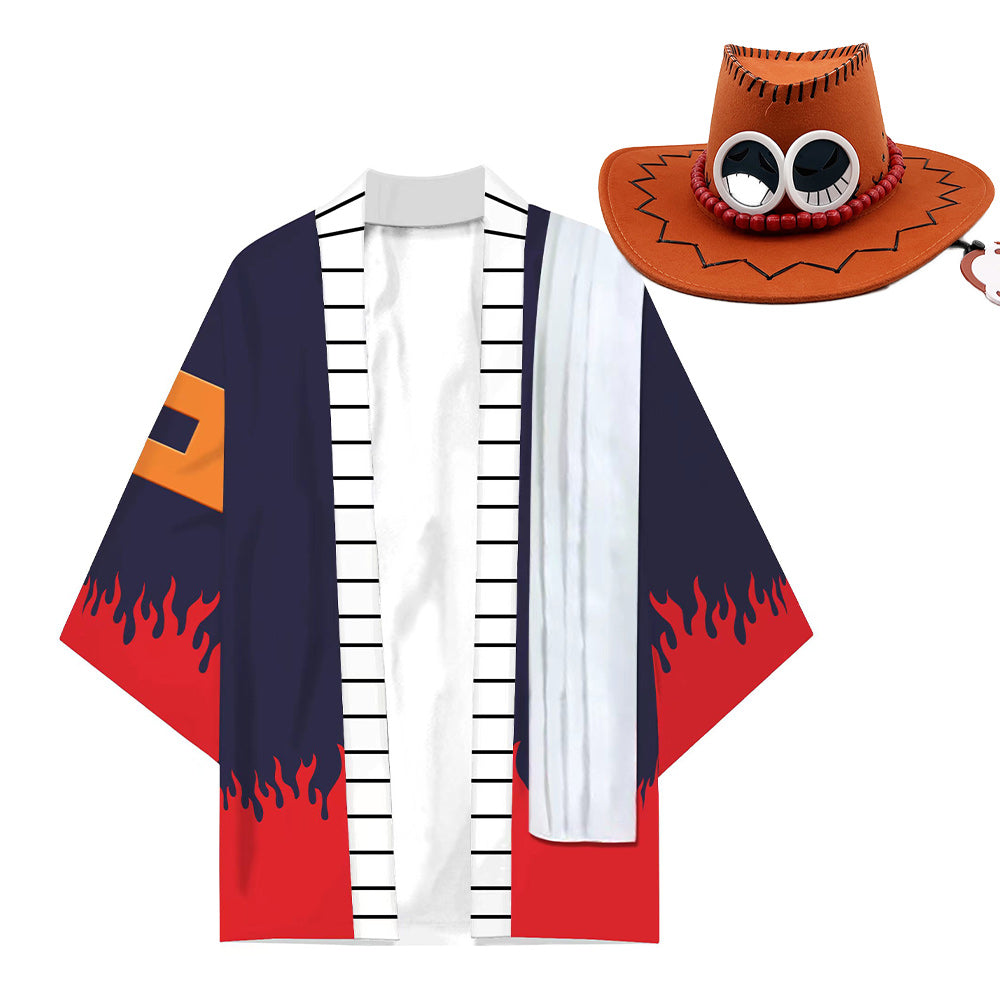 One Piece Portgas D Ace Umhang Haori Kimono Cospaly Kostüm