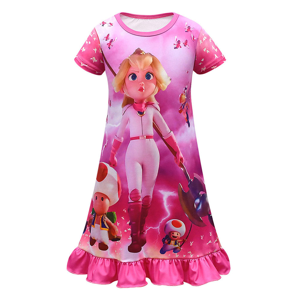 Kinder Mädchen The Super Mario Bros pfirsich Cosplay Kostüm Nachtwäsche Kleid Halloween Karneval Party Schlafanzug