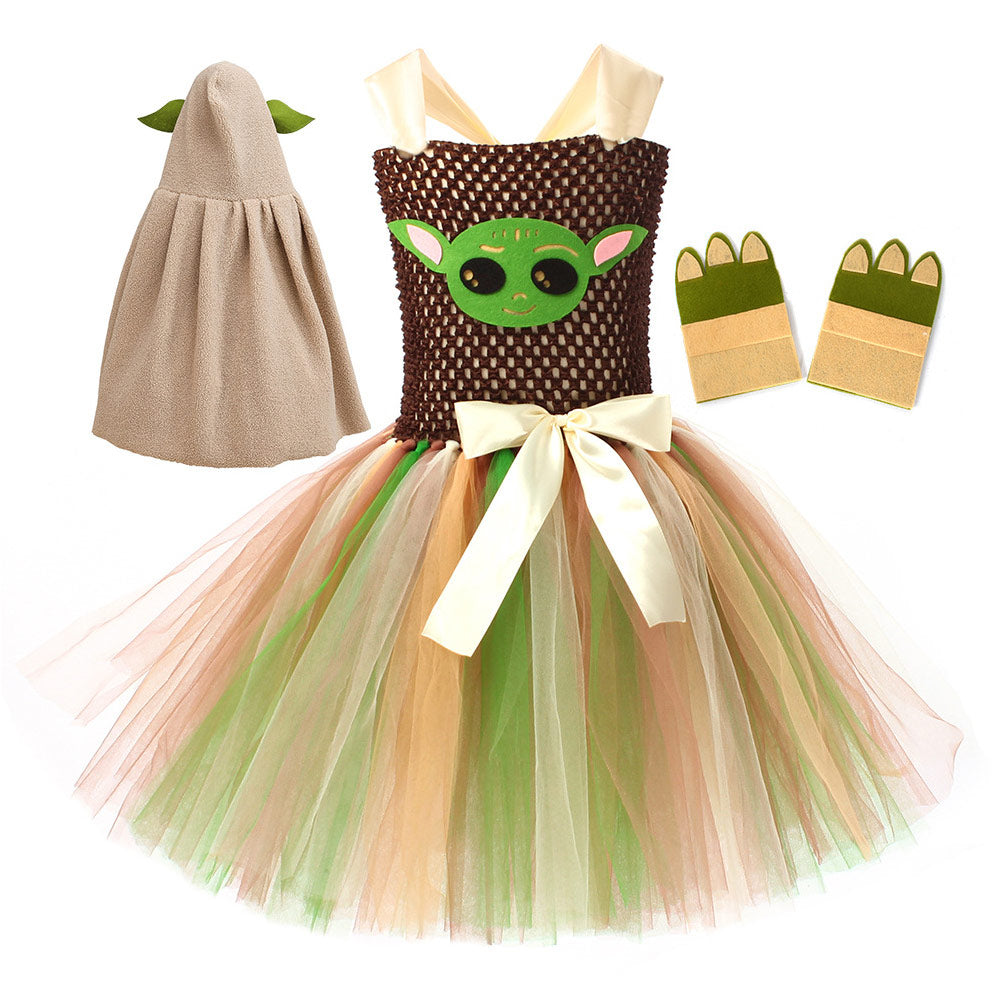 Kinder Mädchen Baby Yoda Cosplay Kostüm Tutu Kleid Halloween Karneval Party Verkleidung Anzug