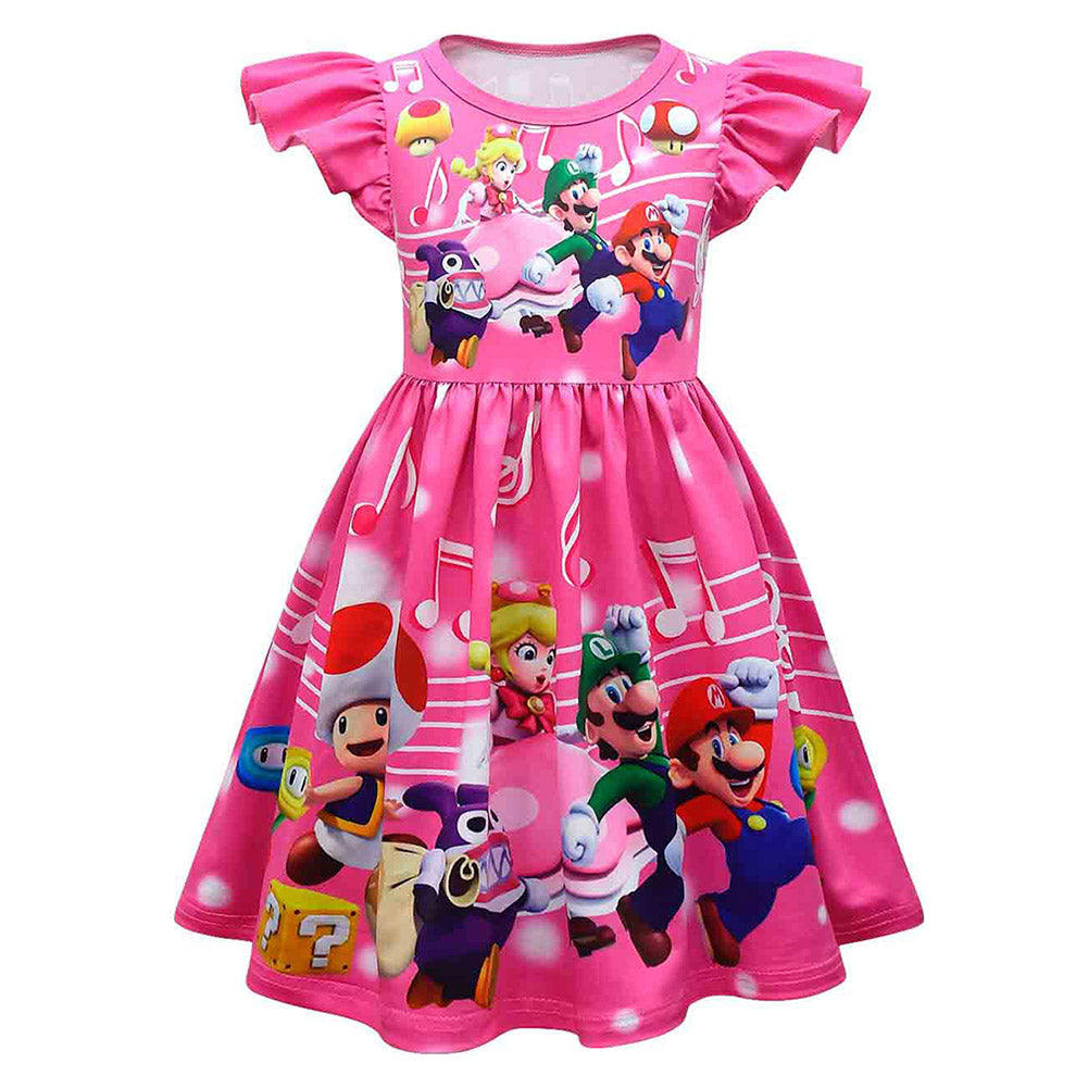 Kinder Mädchen Super mario Pfirsich Cosplay Kostüm Kleid Outfits Halloween Karneval Party Anzug