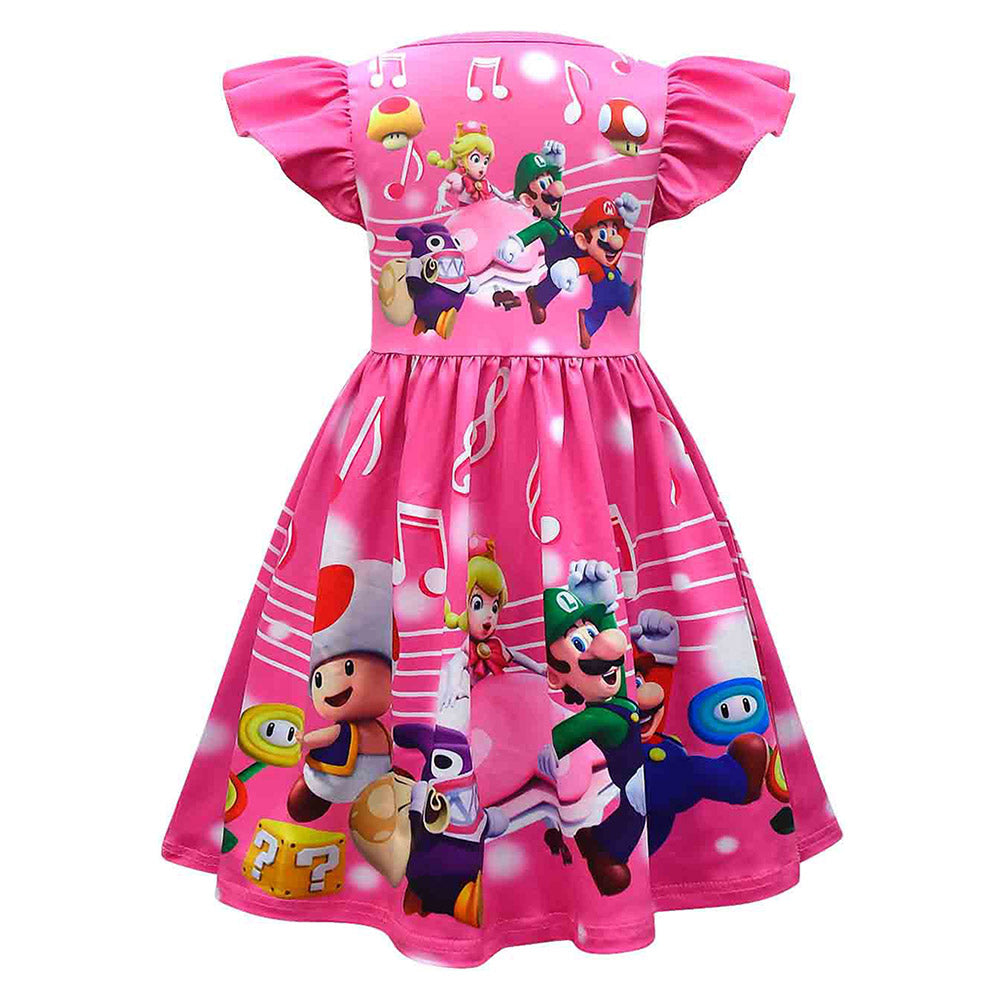 Kinder Mädchen Super mario Pfirsich Cosplay Kostüm Kleid Outfits Halloween Karneval Party Anzug