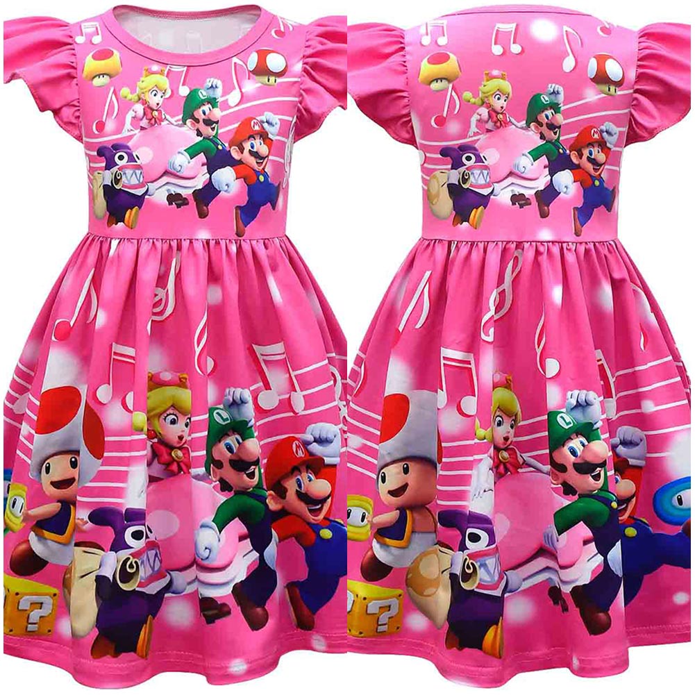 Kinder Mädchen Super mario Pfirsich Cosplay Kostüm Kleid Outfits Halloween Karneval Party Anzug