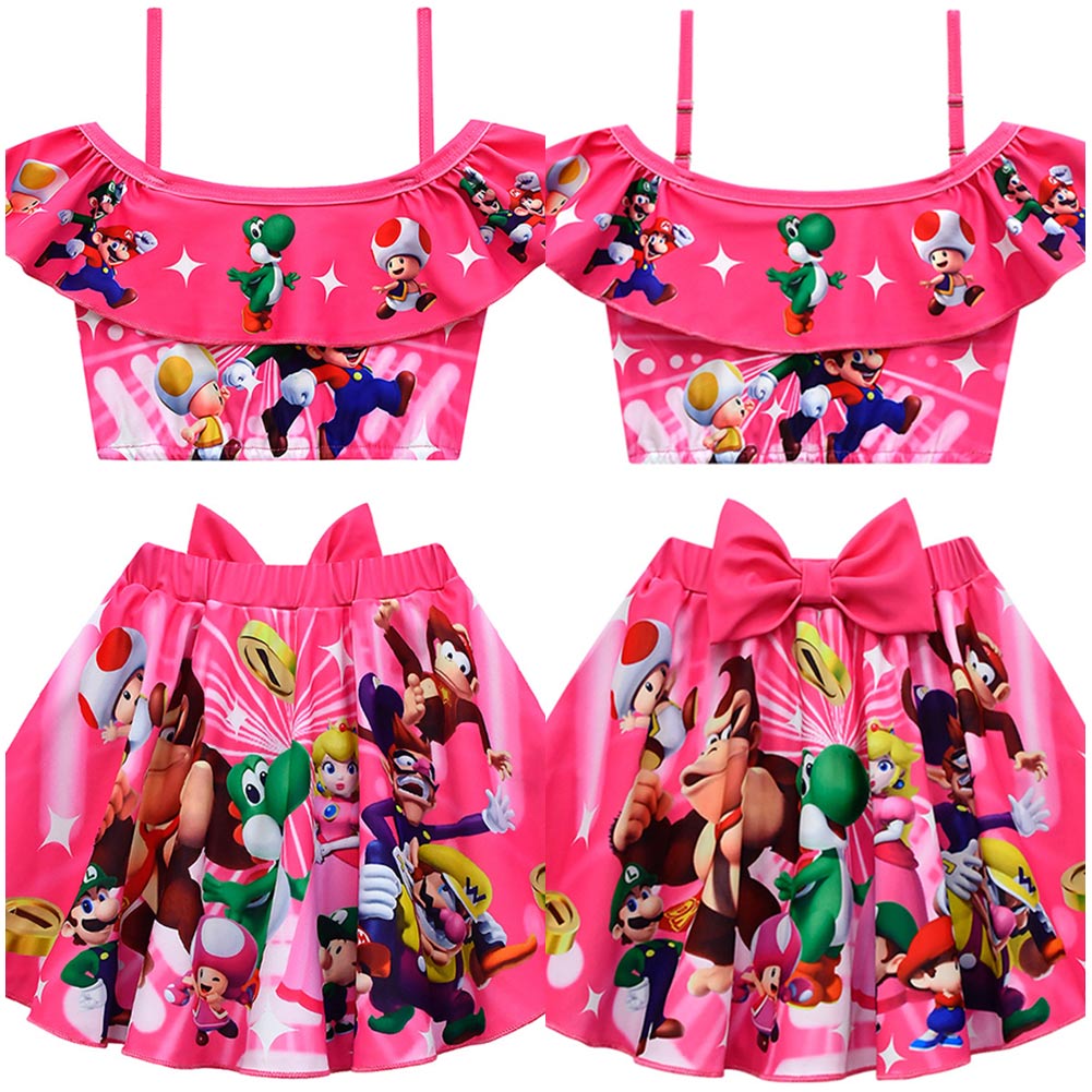 Kinder Mädchen Super Mario Badeanzug Cosplay Kostüm Outfits Halloween Karneval Party Verkleidung Anzug