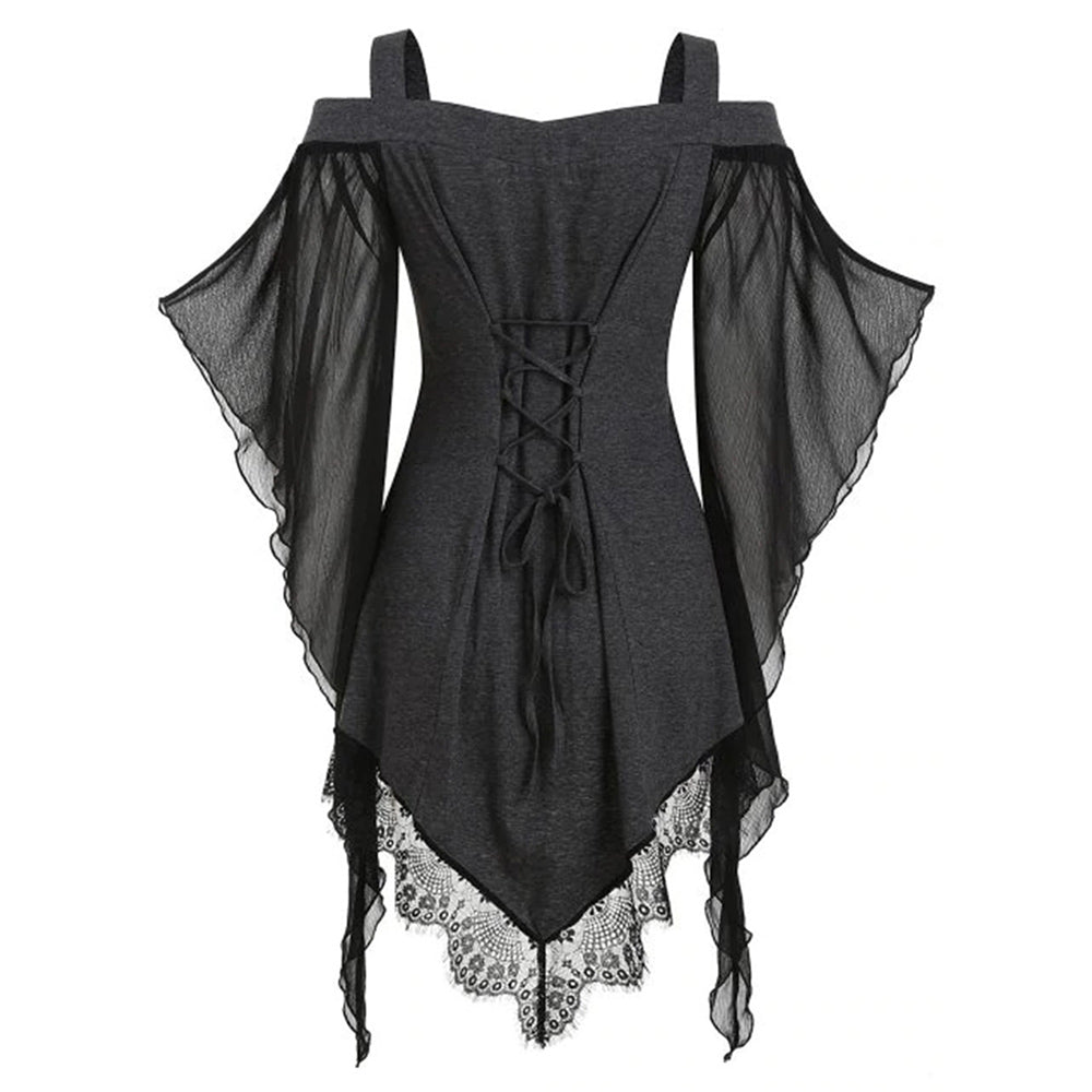 Damen Retro Mittelalterlich Victorian Spitze Pirate Gothik Bluse Oberteil
