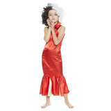 Mädchen Cruella Cosplay Kostüme Halloween Karneval Rot Kleid