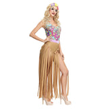 Damen 70S Mittelalter Hippie Spaghetti Straps Quasten Pailletten Fransen Flapper Kleid Tanzkleidung