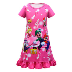  Kinder Mädchen Super mario Pfirsich Nachthemd Cosplay Kostüm Outfits Halloween Karneval Party Verkleidung Anzug