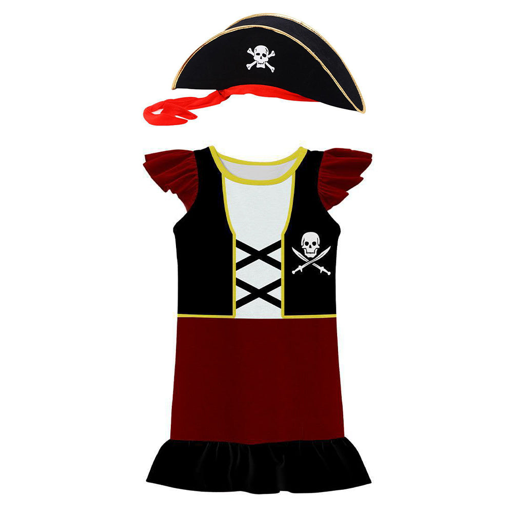 Kinder Mädchen Pirat Cosplay Kostüm Kleid Hut Outfits Halloween Karneval Party Verkleidung Anzug