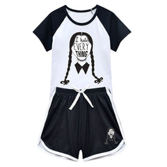 Kinder Wednesday Addams Cosplay Mädchen T-shirt Kostüm Outfits Halloween Karneval Party Anzug